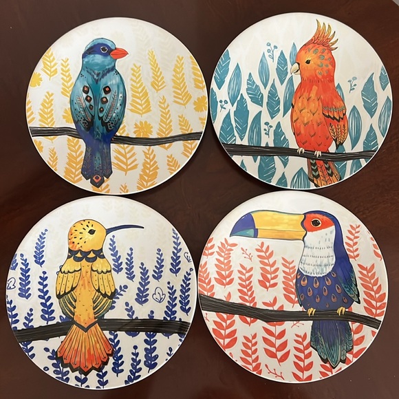 Pier 1 Imports 4 Stoneware 🦜Tropical Bird 🦜Salad/Dessert Plates - Picture 1 of 13